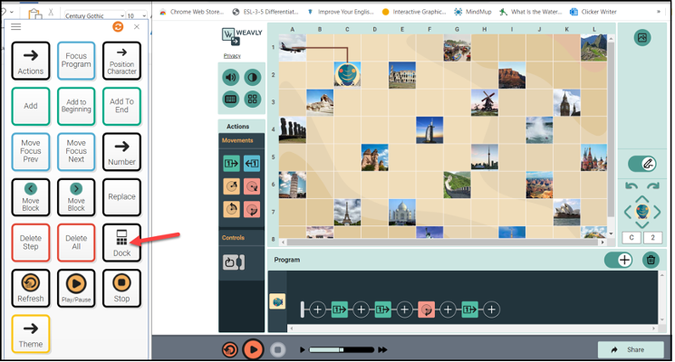 Docking keyboard shortcuts on the left side of Weavly interface. 